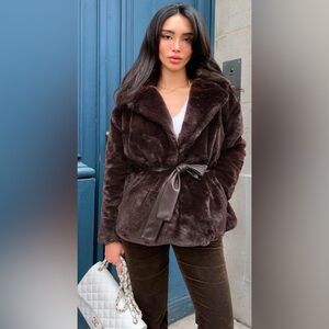 Elegant Brown Teddy Jacket with Plush Texture